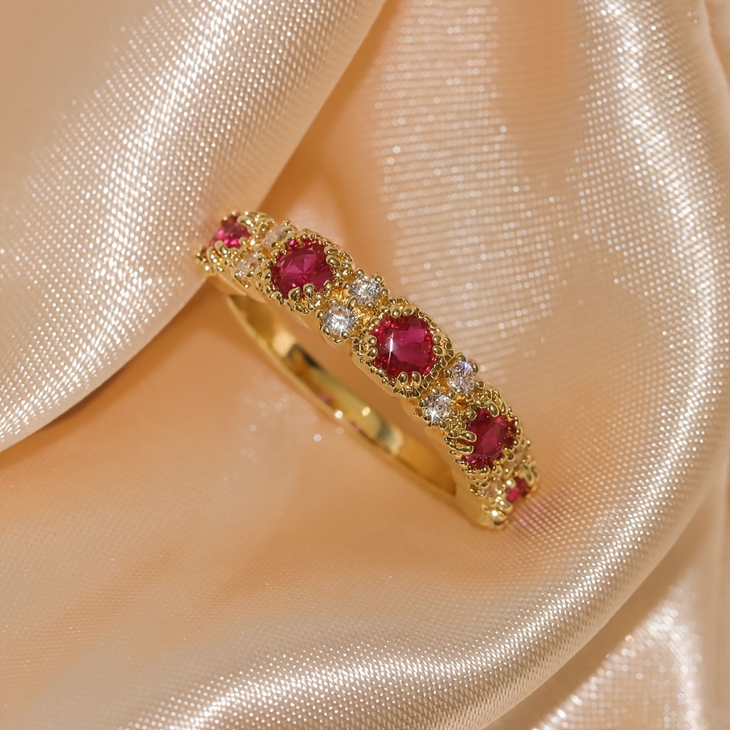 Exquisite Inlay Red Synthetic Zirconia Eternity Ring for Women